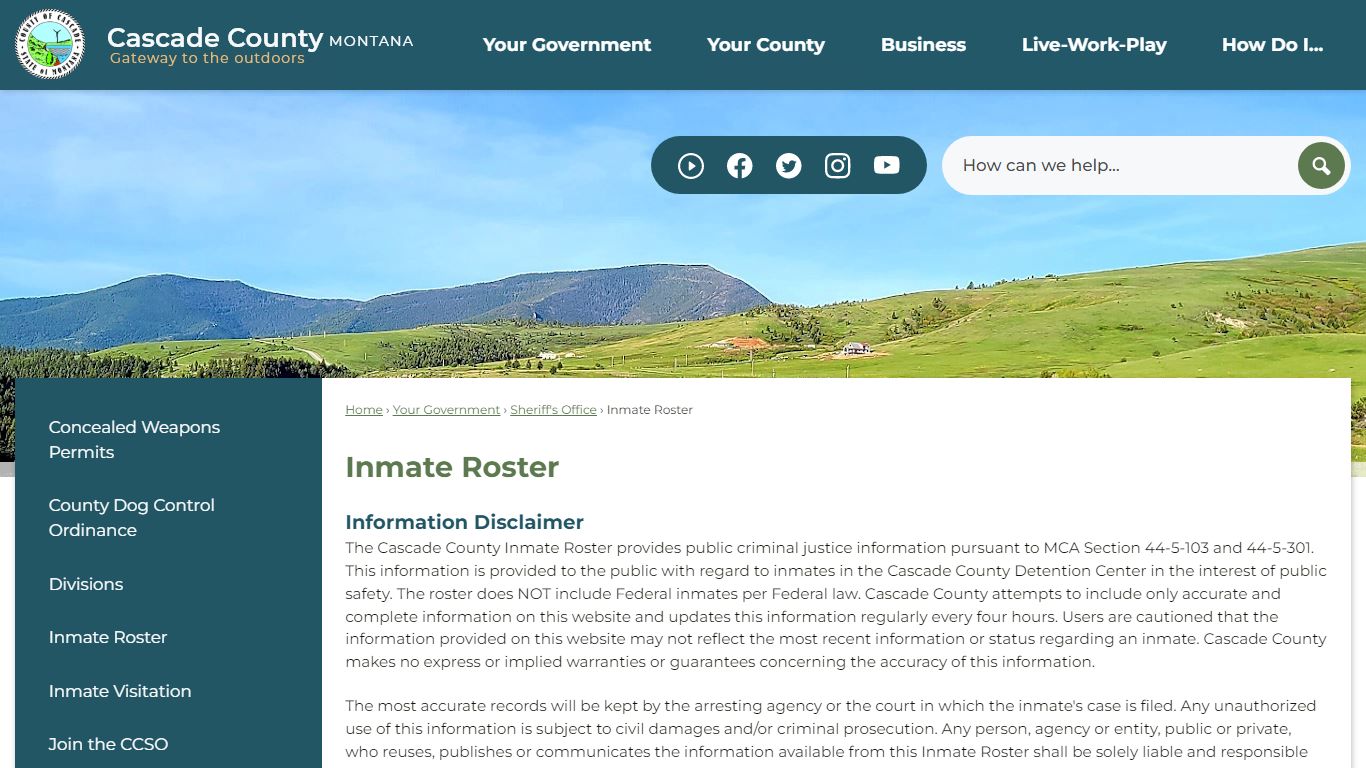 Inmate Roster | Cascade County, MT